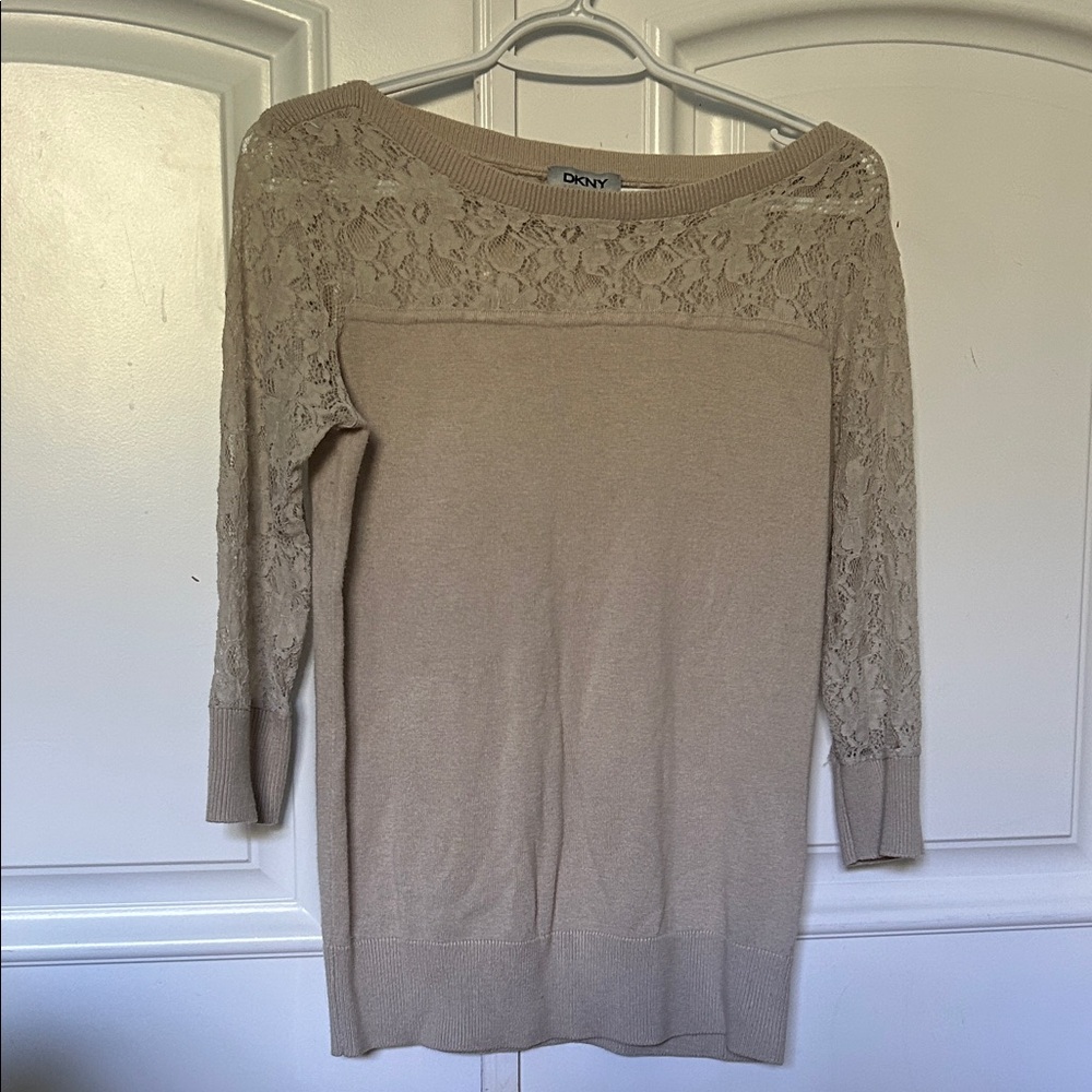 DKNY Beige Lace Top Sweater